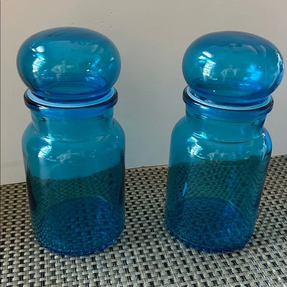 VINTAGE Set of # 3 Blue Glass Containers - Picture 3 of 7